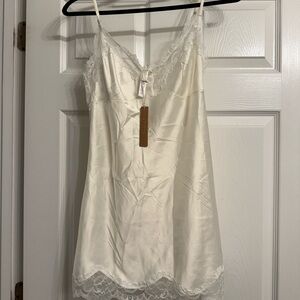 SKIMS Ivory Lace Satin Slip Dress